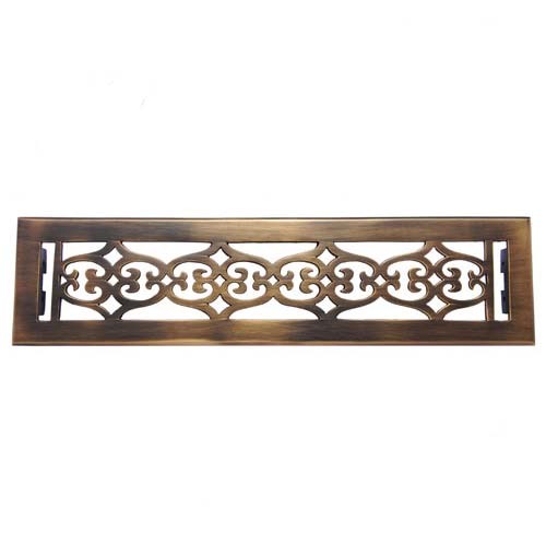 "Flower" Brass Wall Register with Louver - 2-1/4" x 14" (3-7/8" x 15-1/4" Overall)